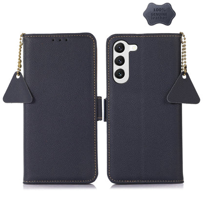 For Samsung Galaxy A35 5G Side-Magnetic TJ Genuine Leather RFID Phone Case(Blue) - Galaxy Phone Cases by buy2fix | Online Shopping UK | buy2fix