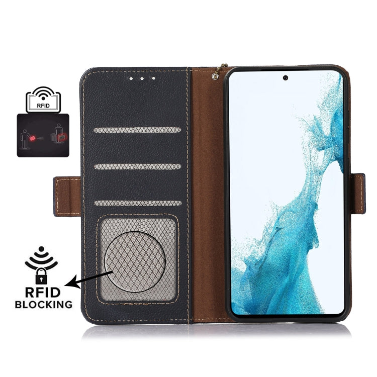 For Samsung Galaxy A35 5G Side-Magnetic TJ Genuine Leather RFID Phone Case(Blue) - Galaxy Phone Cases by buy2fix | Online Shopping UK | buy2fix