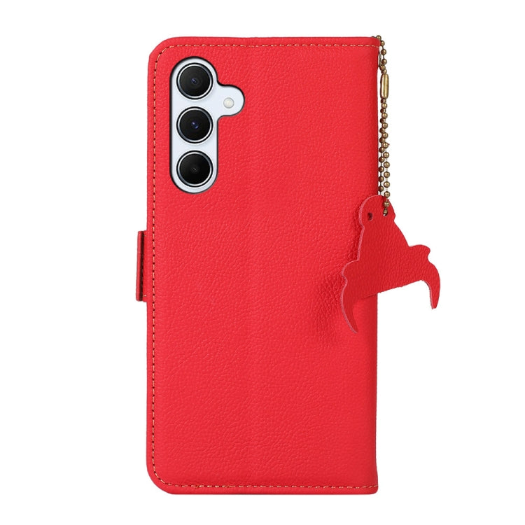 For Samsung Galaxy A55 5G Side-Magnetic TJ Genuine Leather RFID Phone Case(Red) - Galaxy Phone Cases by buy2fix | Online Shopping UK | buy2fix