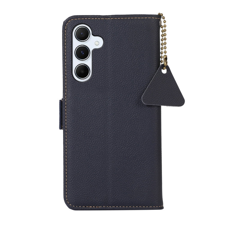 For Samsung Galaxy A55 5G Side-Magnetic TJ Genuine Leather RFID Phone Case(Blue) - Galaxy Phone Cases by buy2fix | Online Shopping UK | buy2fix