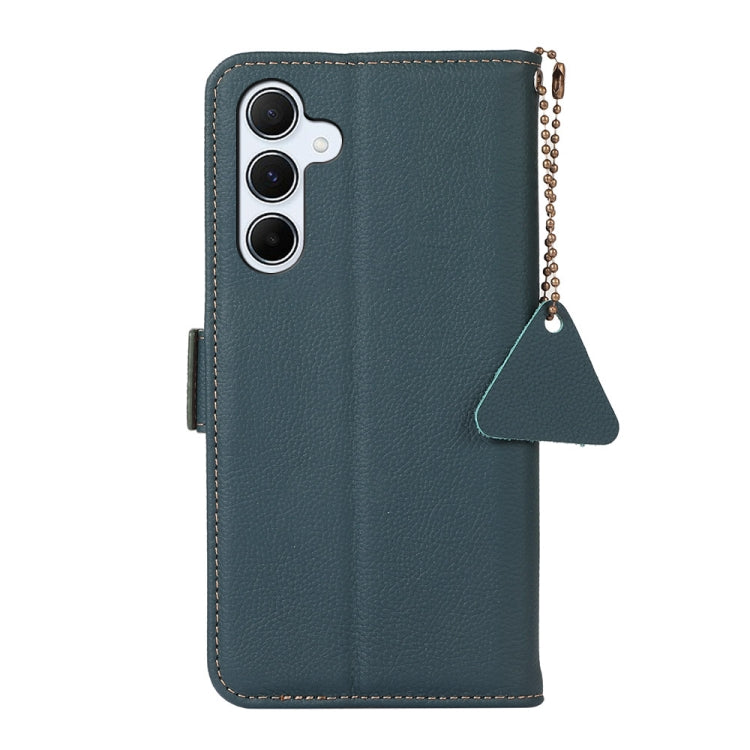 For Samsung Galaxy A55 5G Side-Magnetic TJ Genuine Leather RFID Phone Case(Green) - Galaxy Phone Cases by buy2fix | Online Shopping UK | buy2fix