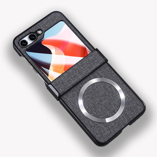 For Samsung Galaxy Z Flip6 / Flip7 FE MagSafe Back Screen Film Integrated Cloth Texture Phone Case(Grey)
