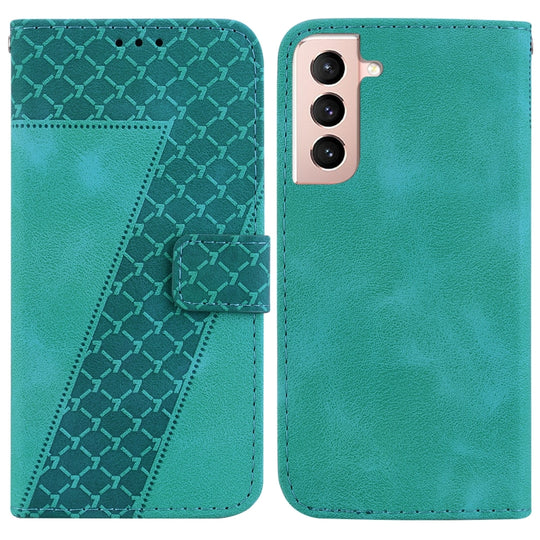 For Samsung Galaxy S21 5G Seven-shaped Embossed Leather Phone Case(Green)