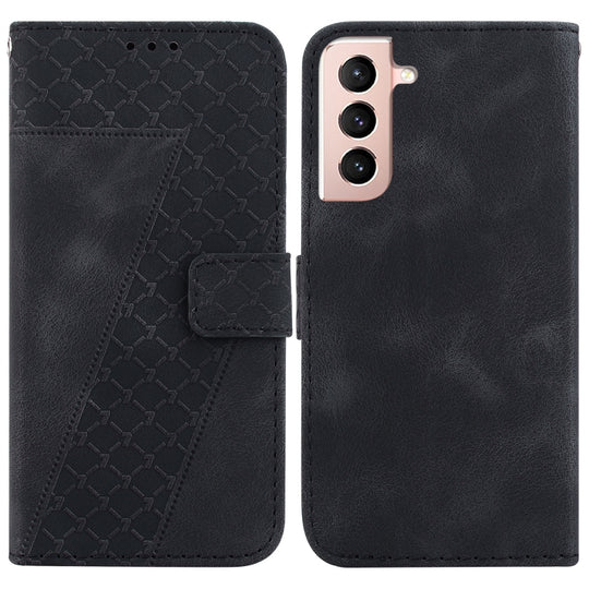 For Samsung Galaxy S22 5G Seven-shaped Embossed Leather Phone Case(Black)
