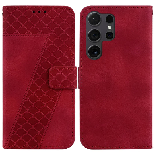 For Samsung Galaxy S24 Ultra 5G Seven-shaped Embossed Leather Phone Case(Red)