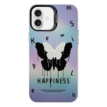 For iPhone 16 Plus Electroplated Silver Series PC Protective Phone Case(Black Butterfly) by buy2fix