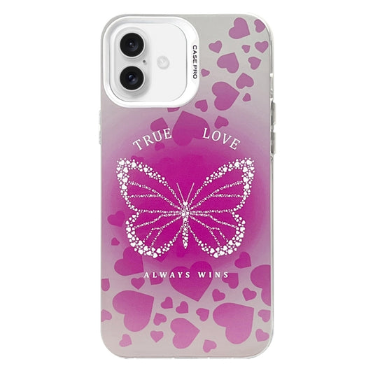 For iPhone 16 Electroplated Silver Series PC Protective Phone Case(Pink Butterfly) by buy2fix