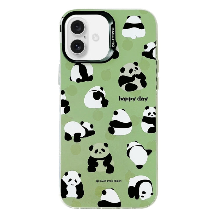 For iPhone 16 Electroplated Silver Series PC Protective Phone Case(Green Panda) by buy2fix