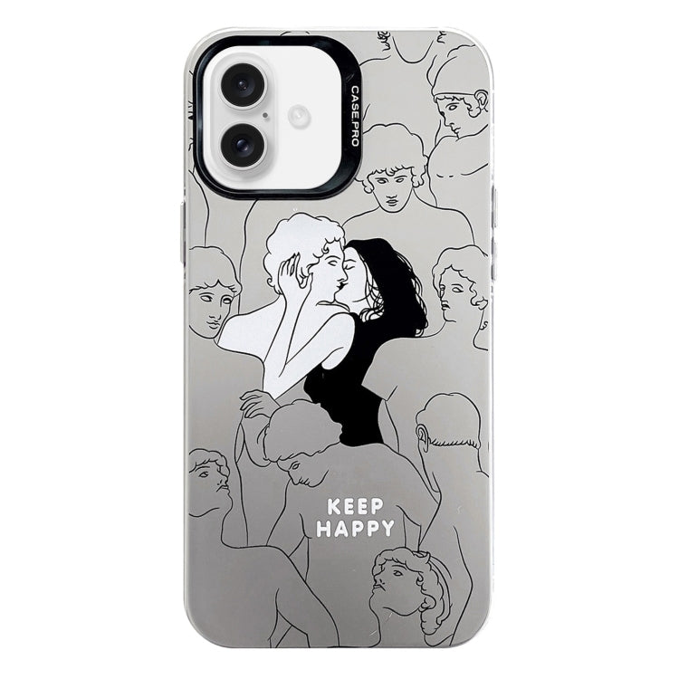 For iPhone 16 Electroplated Silver Series PC Protective Phone Case(Lovers) by buy2fix