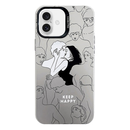 For iPhone 16 Electroplated Silver Series PC Protective Phone Case(Lovers) by buy2fix