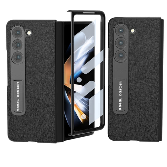 For Samsung Galaxy Z Fold5 Integrated Genuine Leather Luolai Series Phone Case with Holder(Black) - Galaxy Z Fold5 Cases by buy2fix | Online Shopping UK | buy2fix