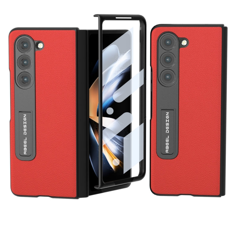 For Samsung Galaxy Z Fold5 Integrated Genuine Leather Luolai Series Phone Case with Holder(Red) - Galaxy Z Fold5 Cases by buy2fix | Online Shopping UK | buy2fix