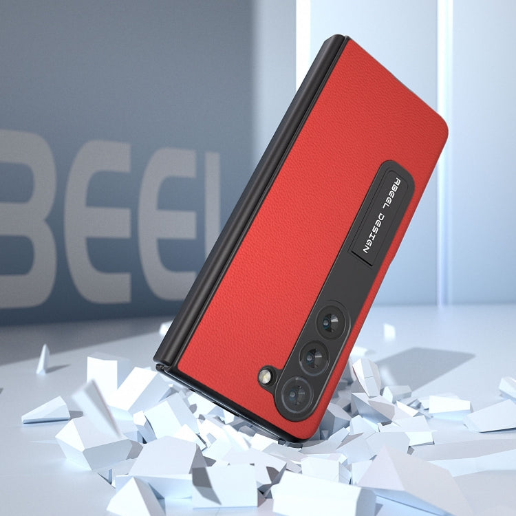 For Samsung Galaxy Z Fold5 Integrated Genuine Leather Luolai Series Phone Case with Holder(Red) - Galaxy Z Fold5 Cases by buy2fix | Online Shopping UK | buy2fix