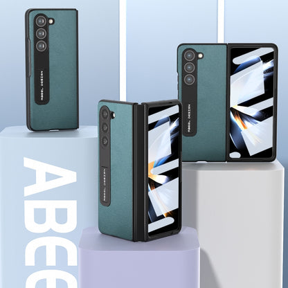 For Samsung Galaxy Z Fold5 Integrated Genuine Leather Luolai Series Phone Case with Holder(Dark Green) - Galaxy Z Fold5 Cases by buy2fix | Online Shopping UK | buy2fix