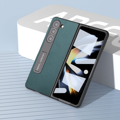 For Samsung Galaxy Z Fold5 Integrated Genuine Leather Luolai Series Phone Case with Holder(Dark Green) - Galaxy Z Fold5 Cases by buy2fix | Online Shopping UK | buy2fix