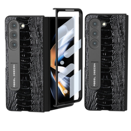For Samsung Galaxy Z Fold5 Integrated  Genuine Leather Weilai Series Phone Case with Holder(Black) - Galaxy Z Fold5 Cases by buy2fix | Online Shopping UK | buy2fix