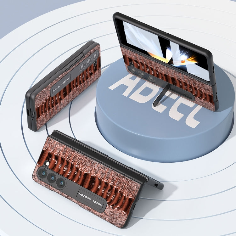 For Samsung Galaxy Z Fold5 Integrated  Genuine Leather Weilai Series Phone Case with Holder(Coffee) - Galaxy Z Fold5 Cases by buy2fix | Online Shopping UK | buy2fix