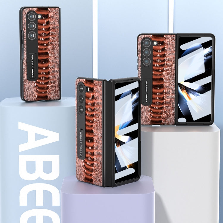 For Samsung Galaxy Z Fold5 Integrated  Genuine Leather Weilai Series Phone Case with Holder(Coffee) - Galaxy Z Fold5 Cases by buy2fix | Online Shopping UK | buy2fix