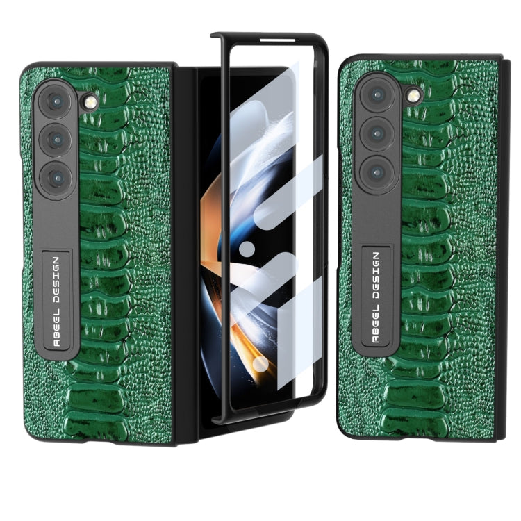 For Samsung Galaxy Z Fold5 Integrated  Genuine Leather Weilai Series Phone Case with Holder(Green) - Galaxy Z Fold5 Cases by buy2fix | Online Shopping UK | buy2fix