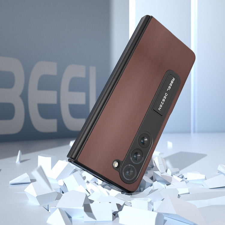 For Samsung Galaxy Z Fold5 Integrated Genuine Leather Xiaoya Series Phone Case with Holder(Coffee) - Galaxy Z Fold5 Cases by buy2fix | Online Shopping UK | buy2fix