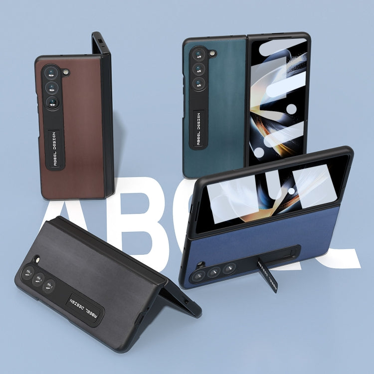 For Samsung Galaxy Z Fold5 Integrated Genuine Leather Xiaoya Series Phone Case with Holder(Coffee) - Galaxy Z Fold5 Cases by buy2fix | Online Shopping UK | buy2fix
