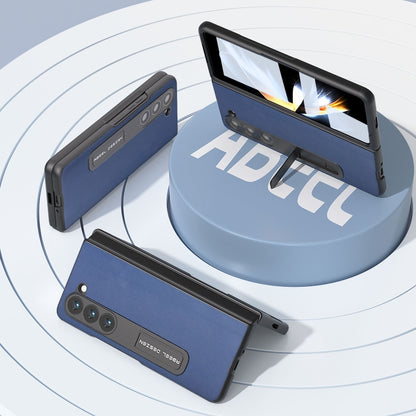 For Samsung Galaxy Z Fold5 Integrated Genuine Leather Xiaoya Series Phone Case with Holder(Blue) - Galaxy Z Fold5 Cases by buy2fix | Online Shopping UK | buy2fix