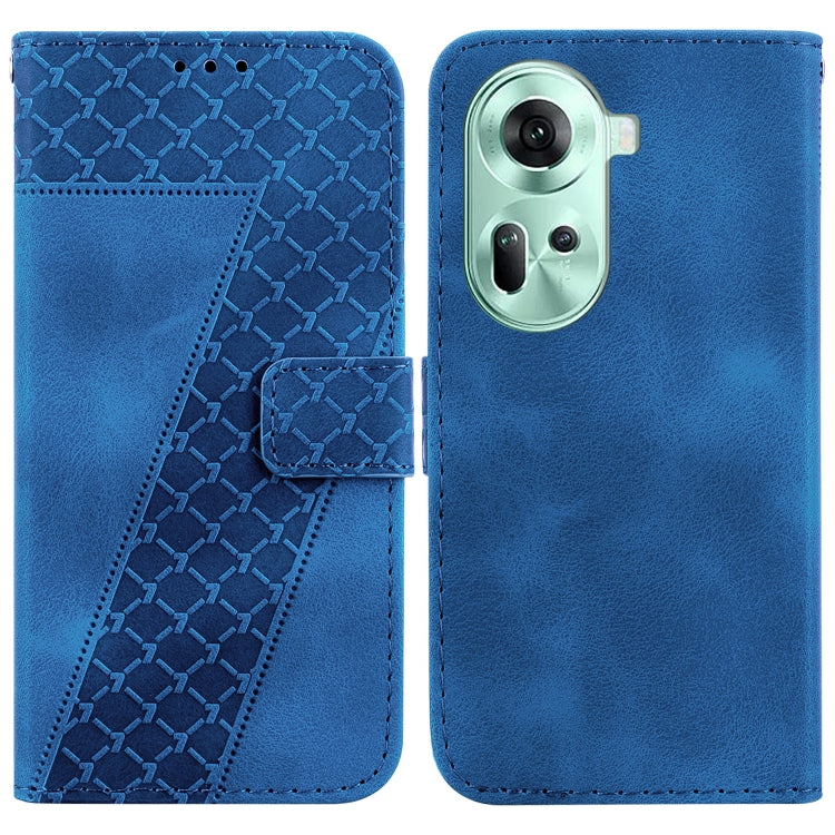 For OPPO Reno11 Global Seven-shaped Embossed Leather Phone Case(Blue) by buy2fix