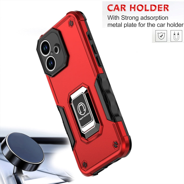 For iPhone 16 Plus Ring Holder Non-slip Shockproof Armor Phone Case(Red) - iPhone 16 Plus Cases by buy2fix | Online Shopping UK | buy2fix