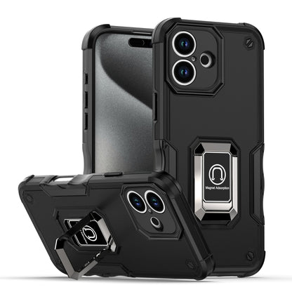 For iPhone 16 Plus Ring Holder Non-slip Shockproof Armor Phone Case(Black) - iPhone 16 Plus Cases by buy2fix | Online Shopping UK | buy2fix