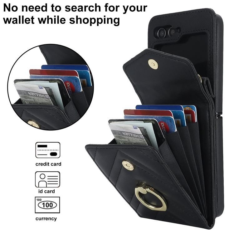 For Samsung Galaxy Z Flip5 V-shaped RFID Card Slot Phone Case with Ring Holder(Black) - Galaxy Z Flip5 Cases by buy2fix | Online Shopping UK | buy2fix