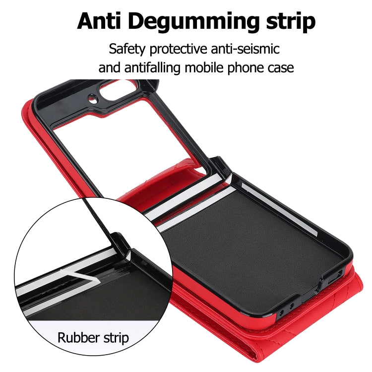 For Samsung Galaxy Z Flip5 V-shaped RFID Card Slot Phone Case with Ring Holder(Red) - Galaxy Z Flip5 Cases by buy2fix | Online Shopping UK | buy2fix