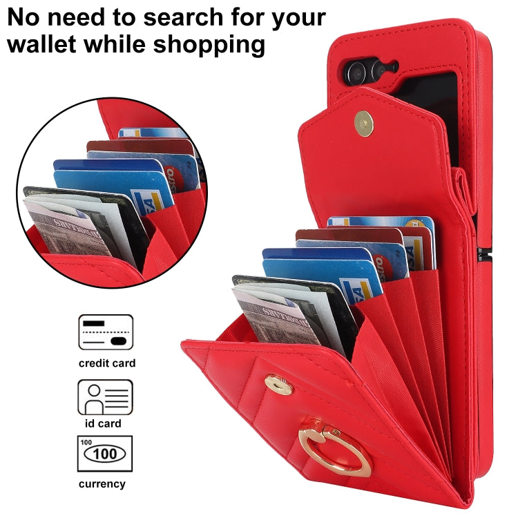 For Samsung Galaxy Z Flip5 V-shaped RFID Card Slot Phone Case with Ring Holder(Red) - Galaxy Z Flip5 Cases by buy2fix | Online Shopping UK | buy2fix