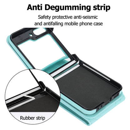 For Samsung Galaxy Z Flip5 V-shaped RFID Card Slot Phone Case with Ring Holder(Green) - Galaxy Z Flip5 Cases by buy2fix | Online Shopping UK | buy2fix