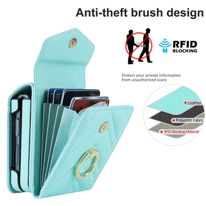 For Samsung Galaxy Z Flip5 V-shaped RFID Card Slot Phone Case with Ring Holder(Green) - Galaxy Z Flip5 Cases by buy2fix | Online Shopping UK | buy2fix