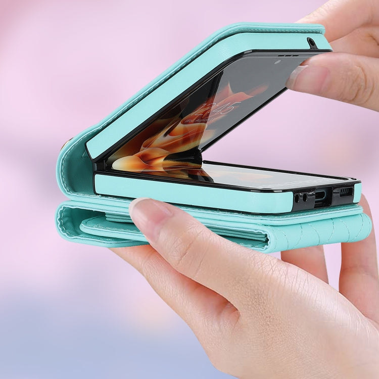 For Samsung Galaxy Z Flip5 V-shaped RFID Card Slot Phone Case with Ring Holder(Green) - Galaxy Z Flip5 Cases by buy2fix | Online Shopping UK | buy2fix