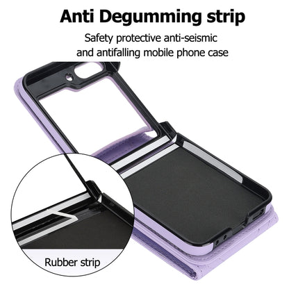 For Samsung Galaxy Z Flip5 V-shaped RFID Card Slot Phone Case with Ring Holder(Purple) - Galaxy Z Flip5 Cases by buy2fix | Online Shopping UK | buy2fix