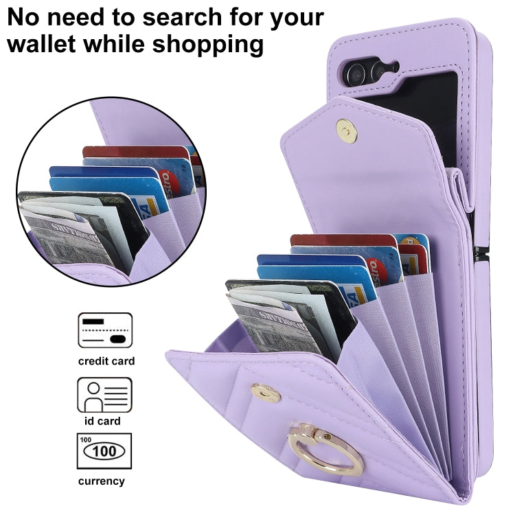For Samsung Galaxy Z Flip5 V-shaped RFID Card Slot Phone Case with Ring Holder(Purple) - Galaxy Z Flip5 Cases by buy2fix | Online Shopping UK | buy2fix