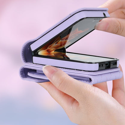 For Samsung Galaxy Z Flip5 V-shaped RFID Card Slot Phone Case with Ring Holder(Purple) - Galaxy Z Flip5 Cases by buy2fix | Online Shopping UK | buy2fix