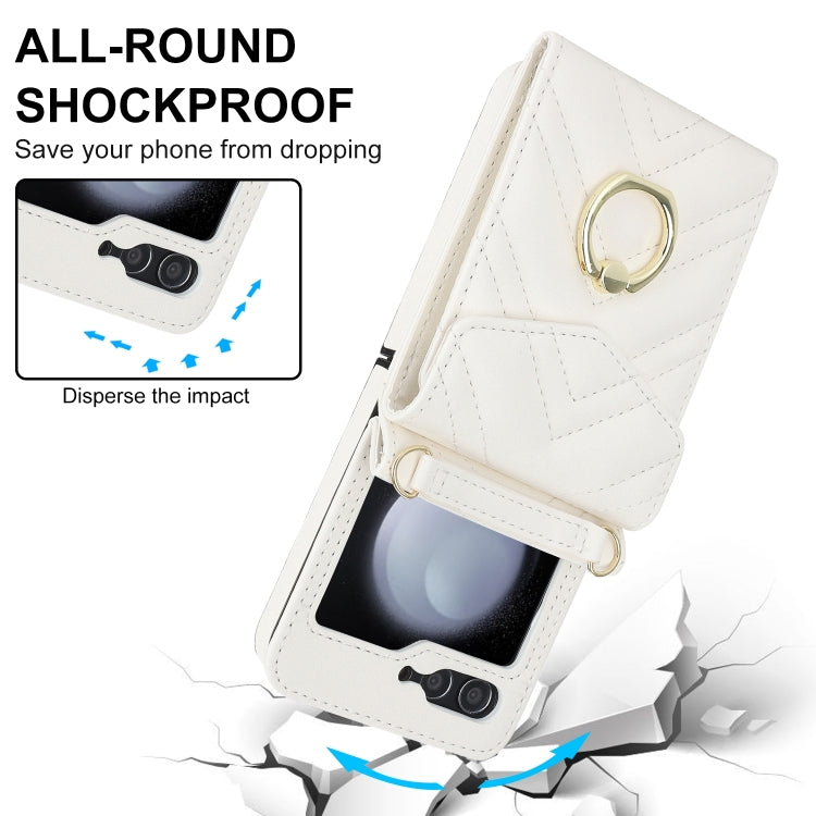 For Samsung Galaxy Z Flip6 V-shaped RFID Card Slot Phone Case with Ring Holder(White) - Galaxy Z Flip6 5G Cases by buy2fix | Online Shopping UK | buy2fix