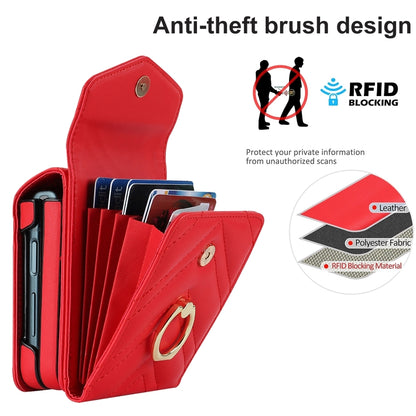 For Samsung Galaxy Z Flip6 V-shaped RFID Card Slot Phone Case with Ring Holder(Red) - Galaxy Z Flip6 5G Cases by buy2fix | Online Shopping UK | buy2fix