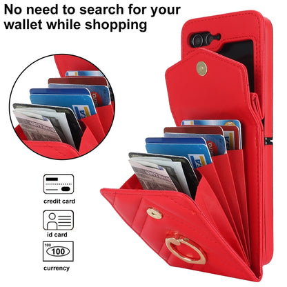 For Samsung Galaxy Z Flip6 V-shaped RFID Card Slot Phone Case with Ring Holder(Red) - Galaxy Z Flip6 5G Cases by buy2fix | Online Shopping UK | buy2fix