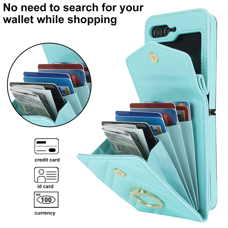 For Samsung Galaxy Z Flip6 / Flip7 FE V-shaped RFID Card Slot Phone Case with Ring Holder(Green) - Galaxy Z Flip6 5G Cases by buy2fix | Online Shopping UK | buy2fix