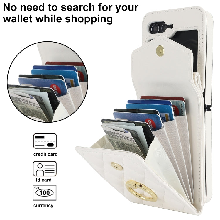 For Samsung Galaxy Z Flip5 Diamond Lattice RFID Card Slot Phone Case with Ring Holder(White) - Galaxy Z Flip5 Cases by buy2fix | Online Shopping UK | buy2fix