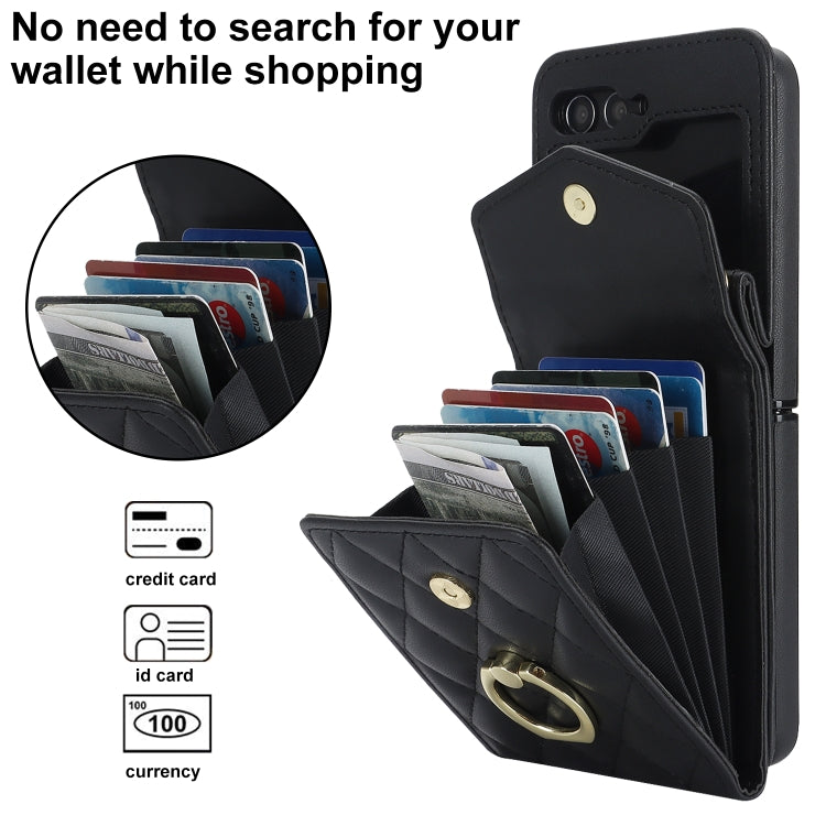 For Samsung Galaxy Z Flip5 Diamond Lattice RFID Card Slot Phone Case with Ring Holder(Black) - Galaxy Z Flip5 Cases by buy2fix | Online Shopping UK | buy2fix