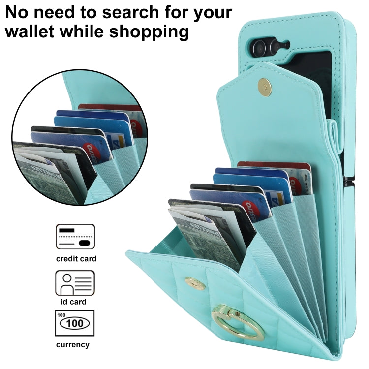 For Samsung Galaxy Z Flip5 Diamond Lattice RFID Card Slot Phone Case with Ring Holder(Green) - Galaxy Z Flip5 Cases by buy2fix | Online Shopping UK | buy2fix