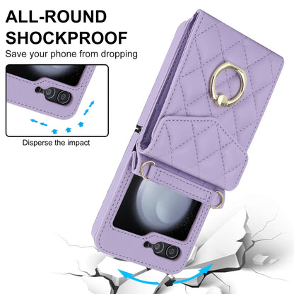 For Samsung Galaxy Z Flip5 Diamond Lattice RFID Card Slot Phone Case with Ring Holder(Purple) - Galaxy Z Flip5 Cases by buy2fix | Online Shopping UK | buy2fix