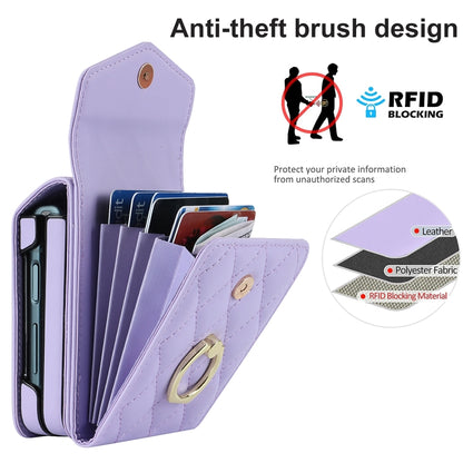 For Samsung Galaxy Z Flip5 Diamond Lattice RFID Card Slot Phone Case with Ring Holder(Purple) - Galaxy Z Flip5 Cases by buy2fix | Online Shopping UK | buy2fix