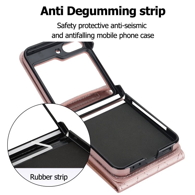 For Samsung Galaxy Z Flip5 Diamond Lattice RFID Card Slot Phone Case with Ring Holder(Rose Gold) - Galaxy Z Flip5 Cases by buy2fix | Online Shopping UK | buy2fix