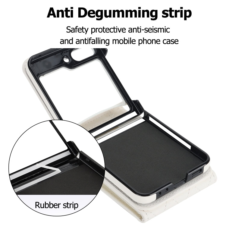 For Samsung Galaxy Z Flip6 Diamond Lattice RFID Card Slot Phone Case with Ring Holder(White) - Galaxy Z Flip6 5G Cases by buy2fix | Online Shopping UK | buy2fix