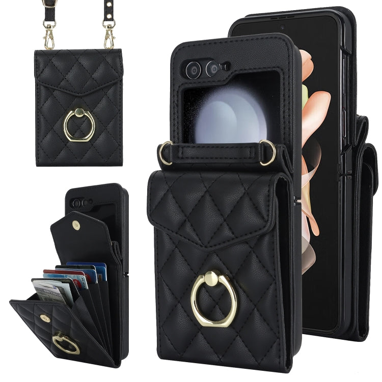 For Samsung Galaxy Z Flip6 Diamond Lattice RFID Card Slot Phone Case with Ring Holder(Black) - Galaxy Z Flip6 5G Cases by buy2fix | Online Shopping UK | buy2fix